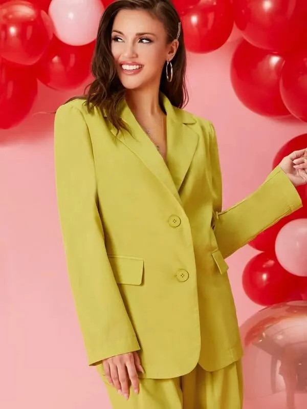 CM-CS220136 Women Elegant Seoul Style Long Sleeve Notched Collar Single Breasted Blazer - Yellow