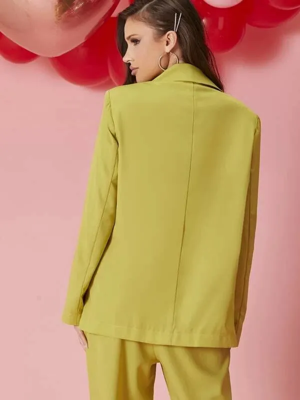 CM-CS220136 Women Elegant Seoul Style Long Sleeve Notched Collar Single Breasted Blazer - Yellow