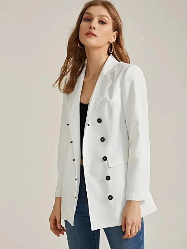 CM-CS225353 Women Elegant Seoul Style Solid Single-Breasted Ticket Pocket Blazer - White