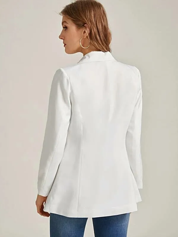 CM-CS225353 Women Elegant Seoul Style Solid Single-Breasted Ticket Pocket Blazer - White