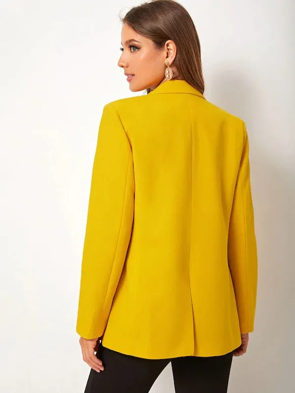 CM-CS716622 Women Elegant Seoul Style Long Sleeve Solid Double Breasted Notched Blazer - Yellow