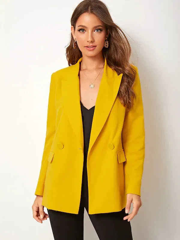 CM-CS716622 Women Elegant Seoul Style Long Sleeve Solid Double Breasted Notched Blazer - Yellow
