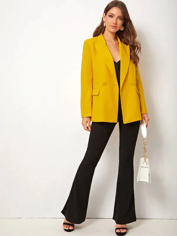 CM-CS716622 Women Elegant Seoul Style Long Sleeve Solid Double Breasted Notched Blazer - Yellow