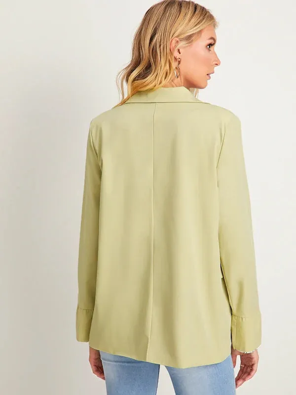 CM-CS731480 Women Elegant Seoul Style Long Sleeve Rolled Cuff Single Breasted Blazer - Green