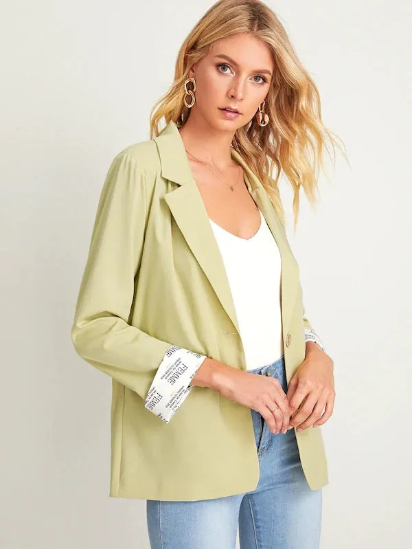 CM-CS731480 Women Elegant Seoul Style Long Sleeve Rolled Cuff Single Breasted Blazer - Green