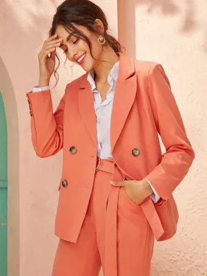 CM-CS801912 Women Elegant Seoul Style Double Breasted Pocket Side Solid Blazer - Red