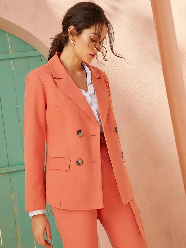 CM-CS801912 Women Elegant Seoul Style Double Breasted Pocket Side Solid Blazer - Red