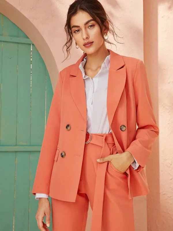 CM-CS801912 Women Elegant Seoul Style Double Breasted Pocket Side Solid Blazer - Red