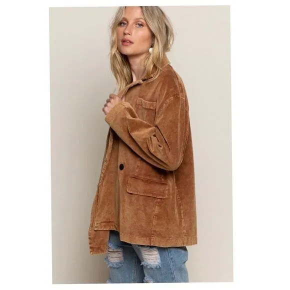 Copy - 𝅺POL Casual Cotton Corduroy Jacket in Caramel