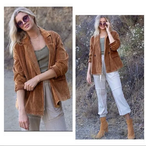 Copy - 𝅺POL Casual Cotton Corduroy Jacket in Caramel