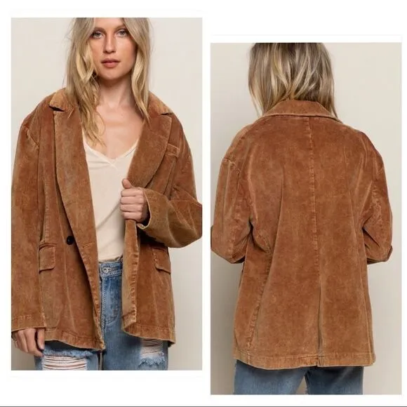 Copy - 𝅺POL Casual Cotton Corduroy Jacket in Caramel