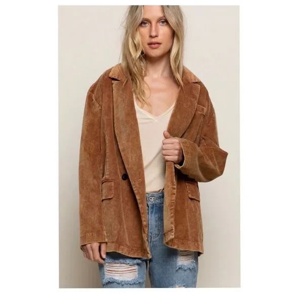 Copy - 𝅺POL Casual Cotton Corduroy Jacket in Caramel