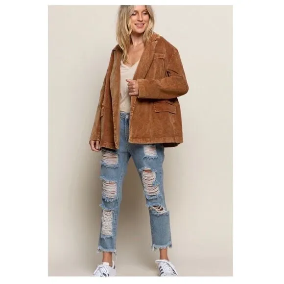 Copy - 𝅺POL Casual Cotton Corduroy Jacket in Caramel