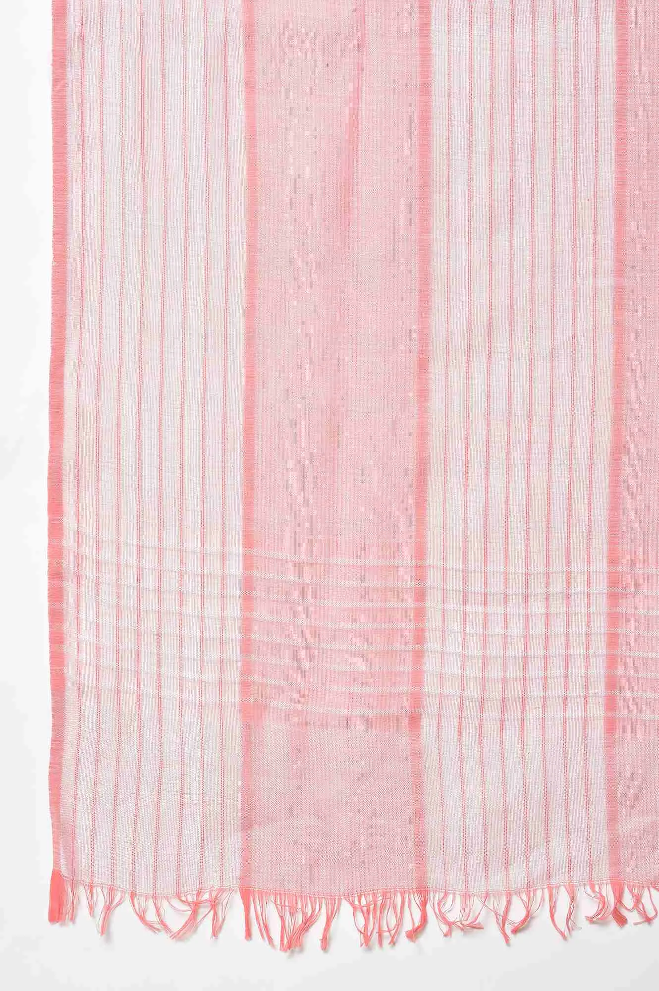 Coral And White Yarn-Dyed Premium Dupatta