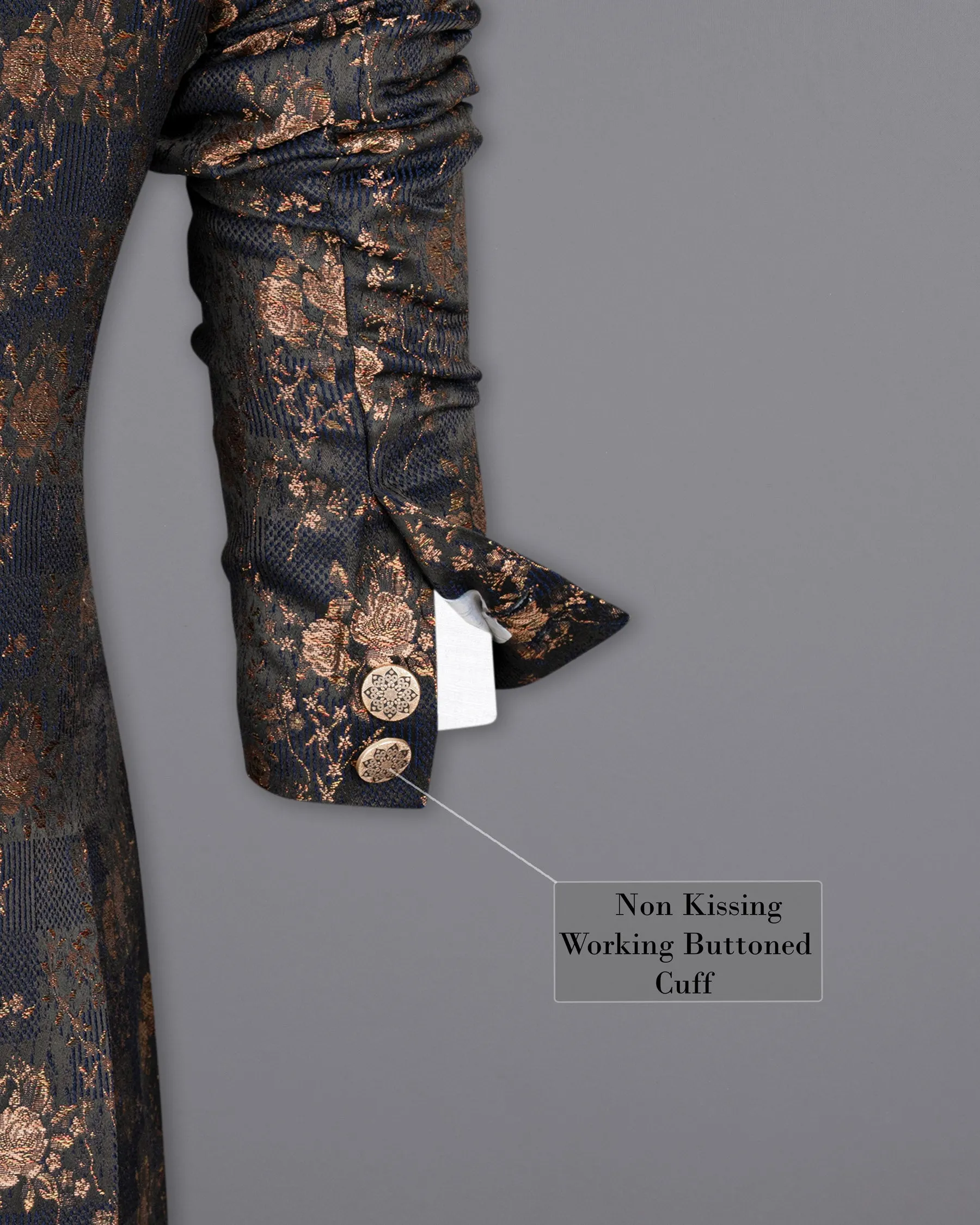 Cyprus Blue Floral Textured Cross Buttoned Bandhgala Blazer