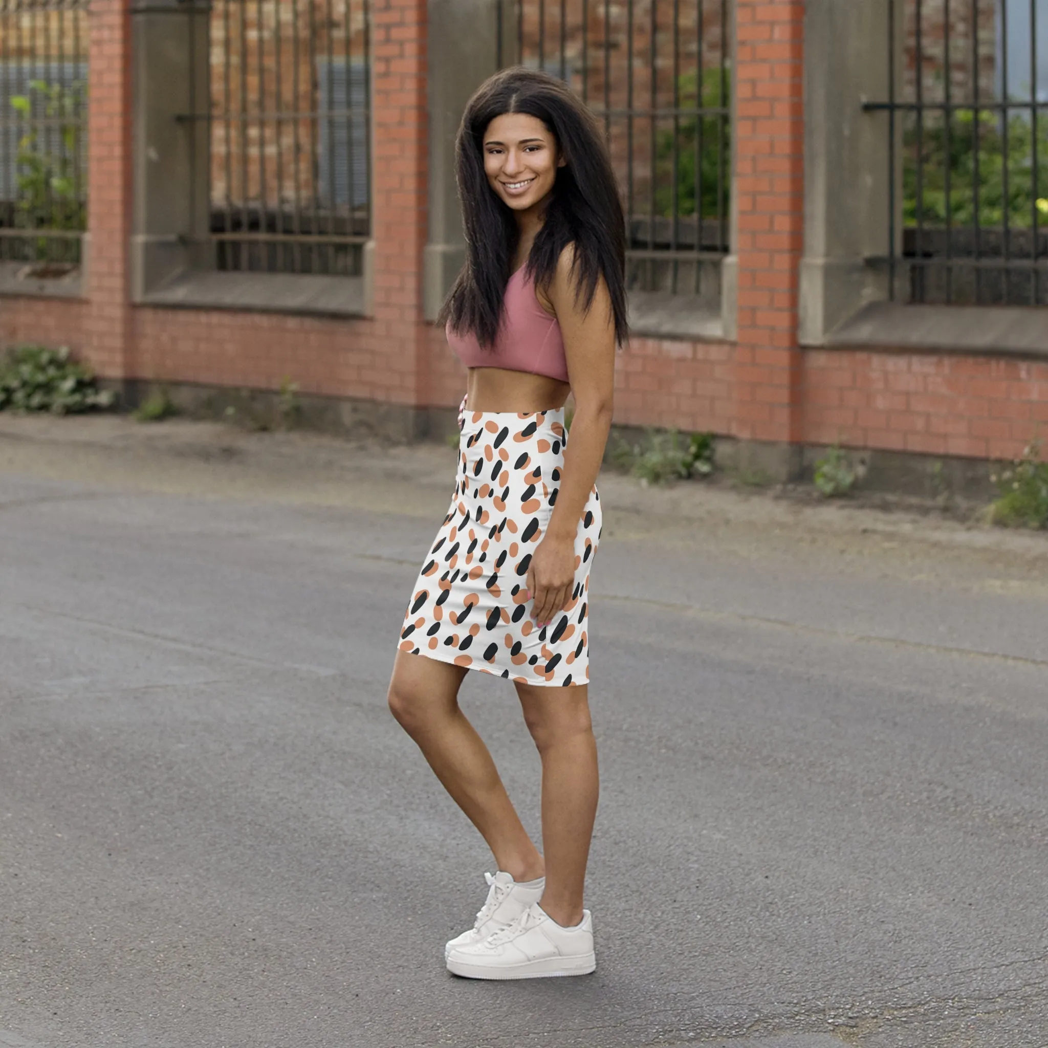 Dotted Mid-Waist Pencil Skirt
