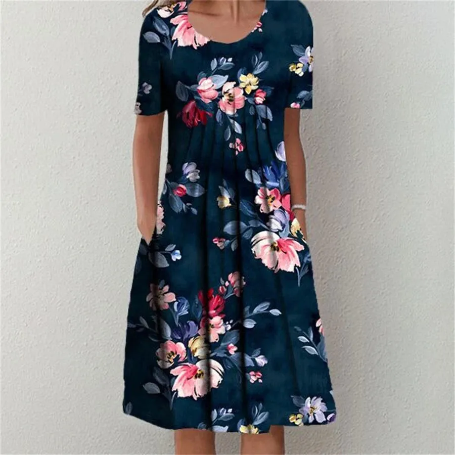 Elegant Casual A Line Dress Short Sleeves, Loose Fit