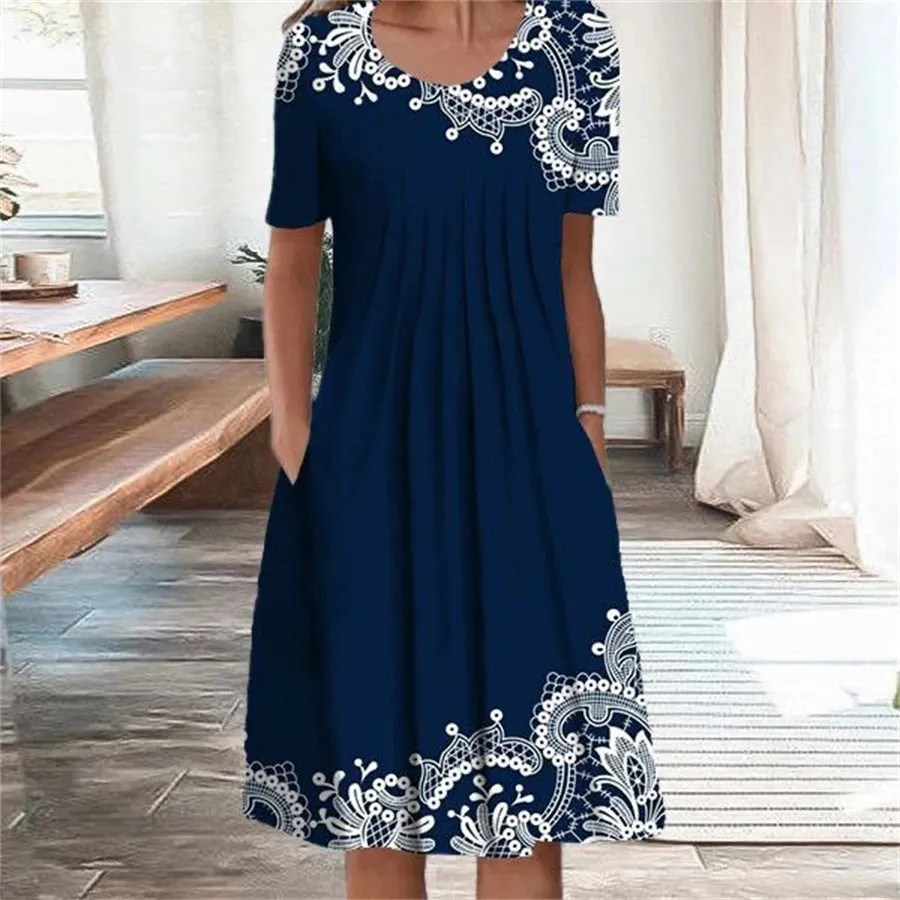 Elegant Casual A Line Dress Short Sleeves, Loose Fit