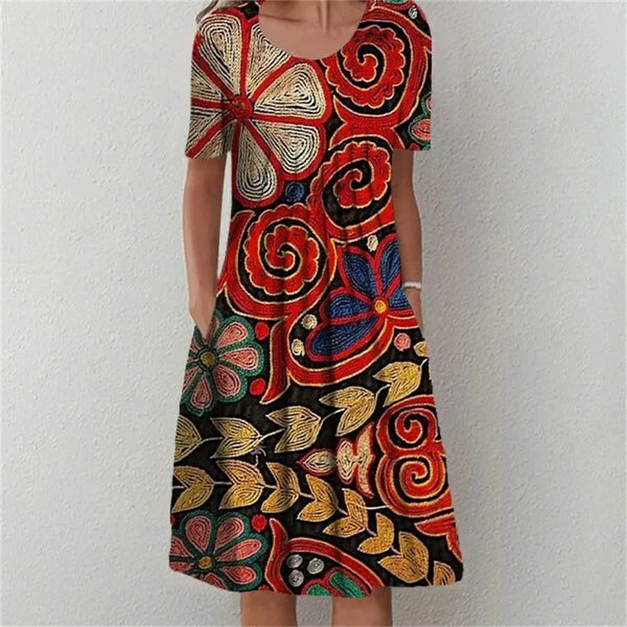 Elegant Casual A Line Dress Short Sleeves, Loose Fit