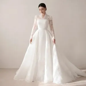Elegant Princess Wedding Dresses Women A-Line Long Sleeve Lace Wedding Gown Boho Bridal Ball Prom Dress Customized