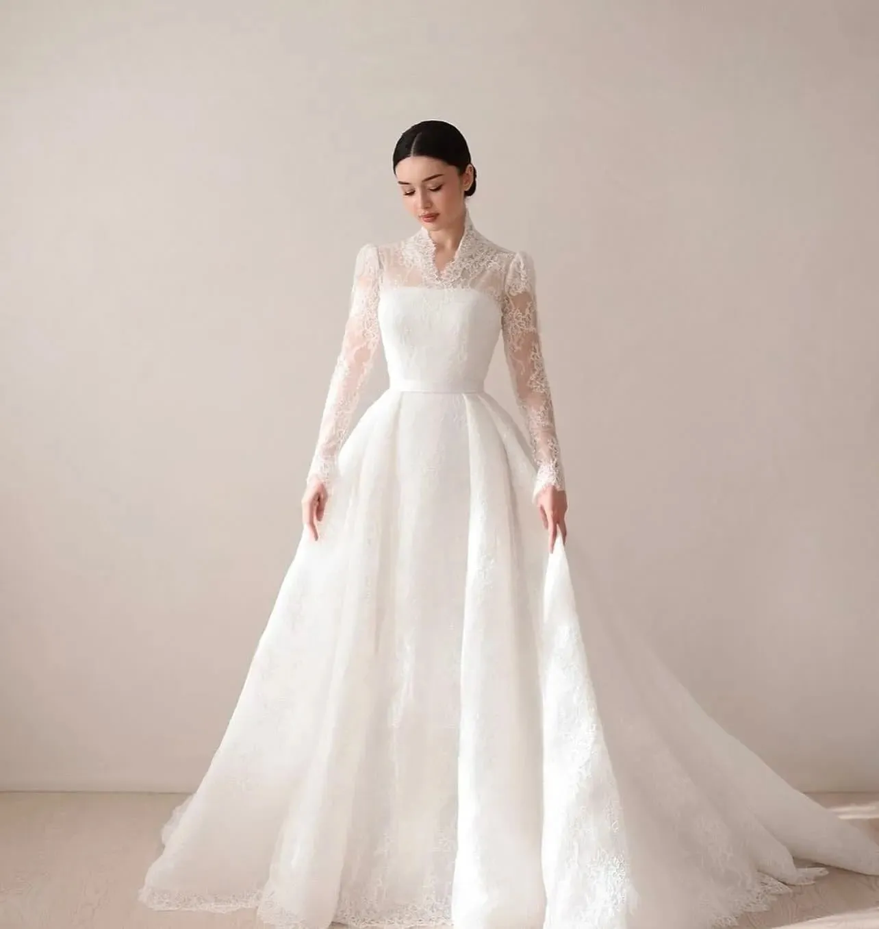 Elegant Princess Wedding Dresses Women A-Line Long Sleeve Lace Wedding Gown Boho Bridal Ball Prom Dress Customized