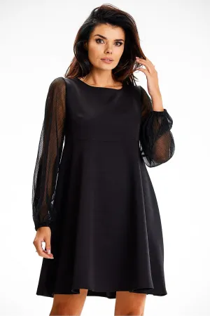 Elegant Sheer Sleeve A-Line Dress