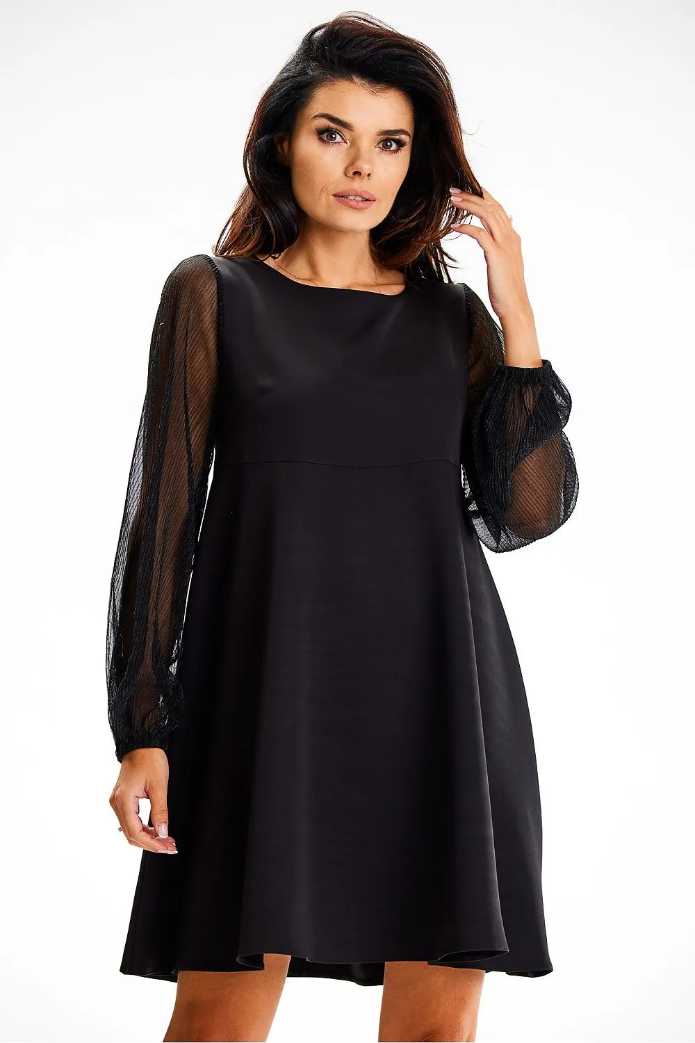 Elegant Sheer Sleeve A-Line Dress