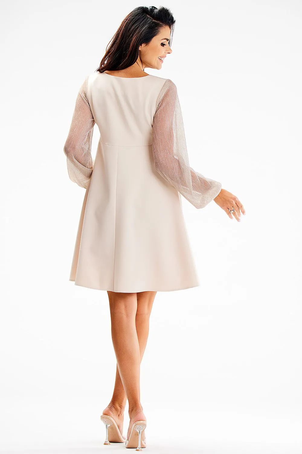 Elegant Sheer Sleeve A-Line Dress