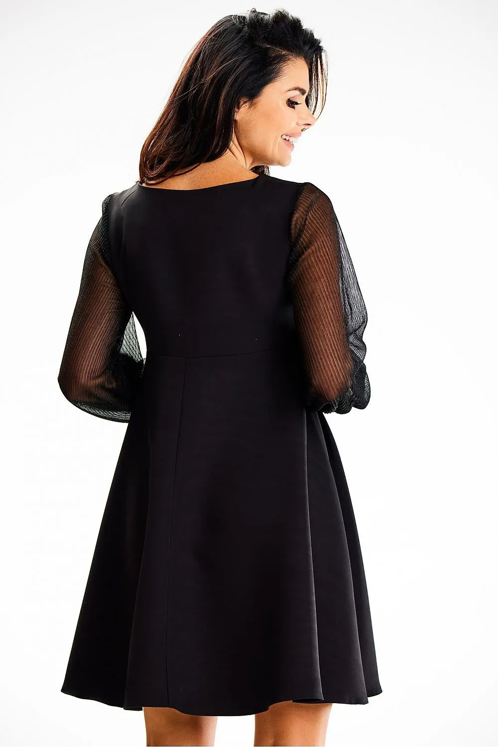 Elegant Sheer Sleeve A-Line Dress