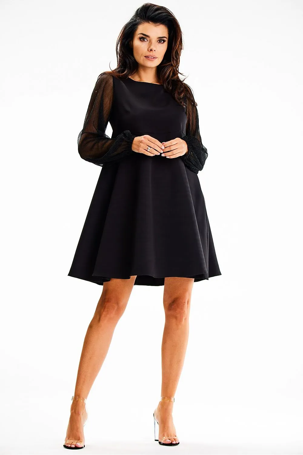 Elegant Sheer Sleeve A-Line Dress