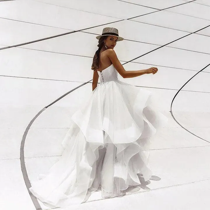 Elegant Simple Wedding Dresses For Women A-Line Sleeveless Bridal Robes Tiered Tulle Gowns For Formal Party Vestidos De Novia