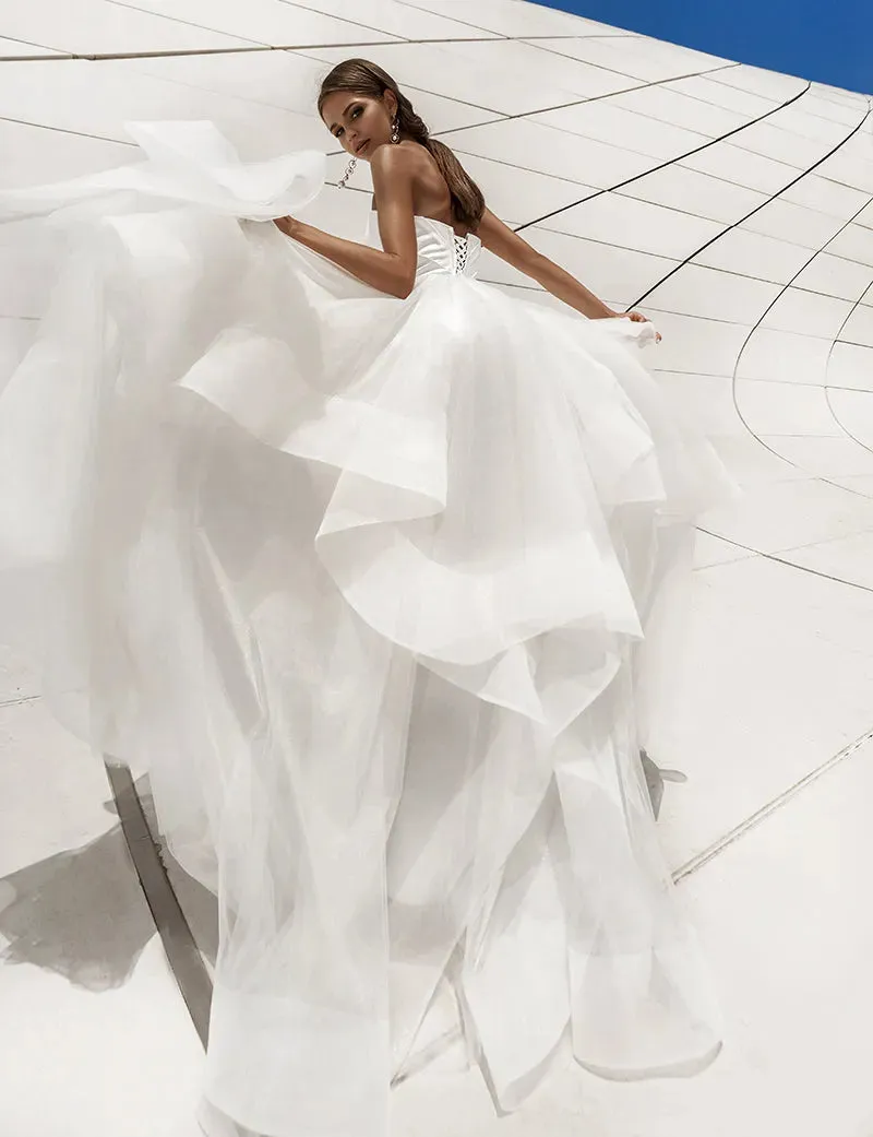Elegant Simple Wedding Dresses For Women A-Line Sleeveless Bridal Robes Tiered Tulle Gowns For Formal Party Vestidos De Novia
