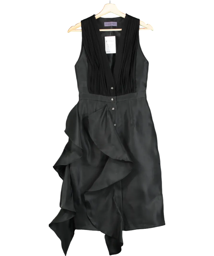 Emanuel Ungaro Black Silk Ruffle Sleeveless Sheath Shift Dress UK 8