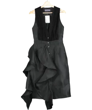 Emanuel Ungaro Black Silk Ruffle Sleeveless Sheath Shift Dress UK 8