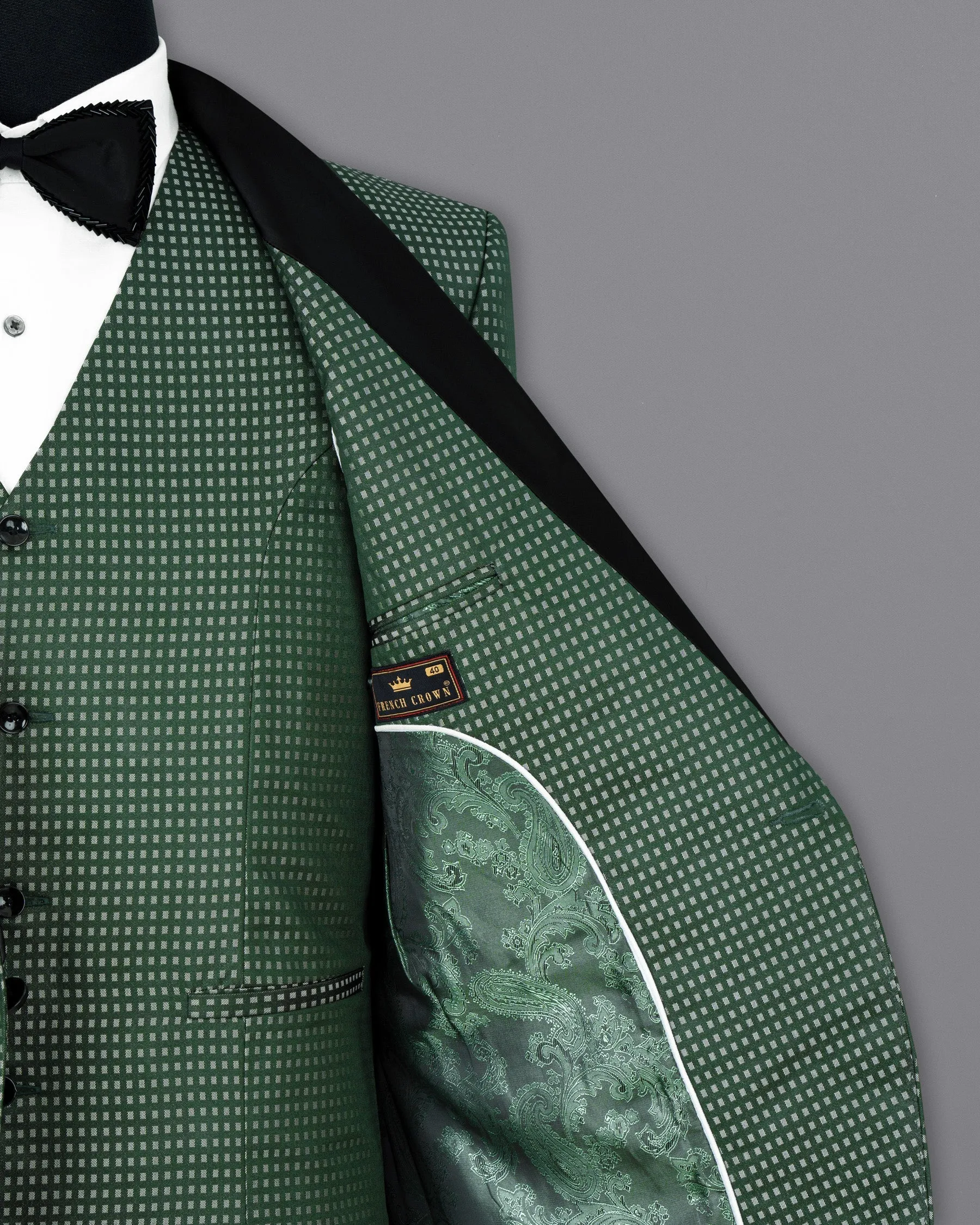 Everglade Green Square Textured Tuxedo Designer Suit
