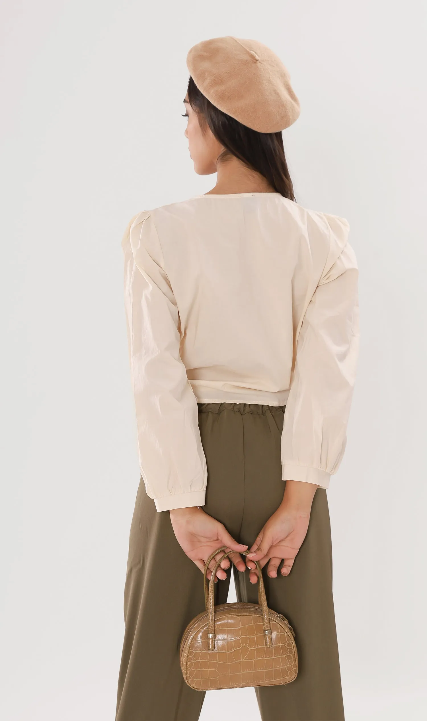EZRA High-Waisted Pleated Tailored Trousers (Olive Brown)