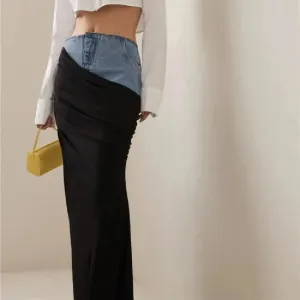 Fashion Black Panel Long Pencil Denim Skirt