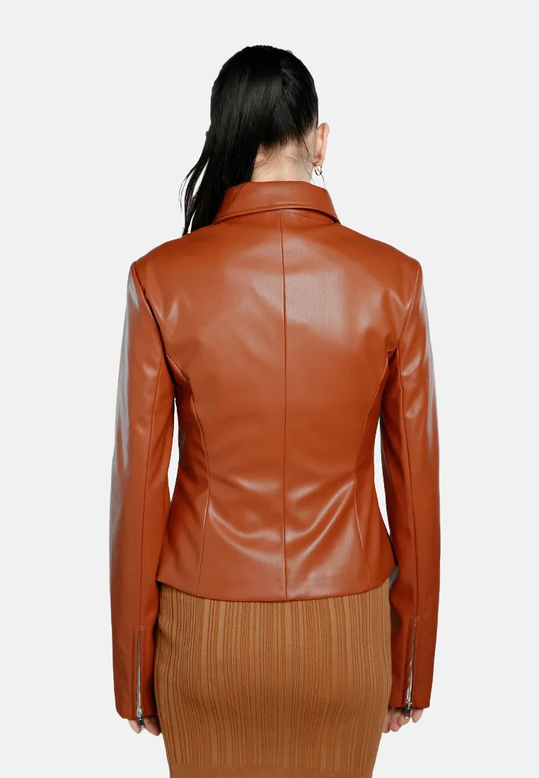 Faux Leather Collared Jacket