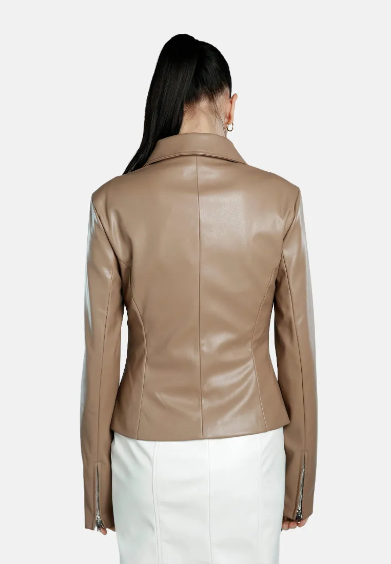 Faux Leather Collared Jacket