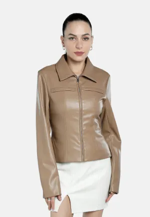 Faux Leather Collared Jacket