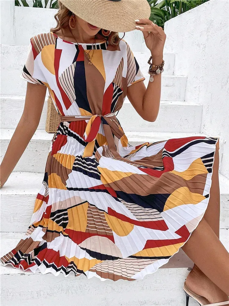 Ficusrong Floral Pleated A-Line Dress