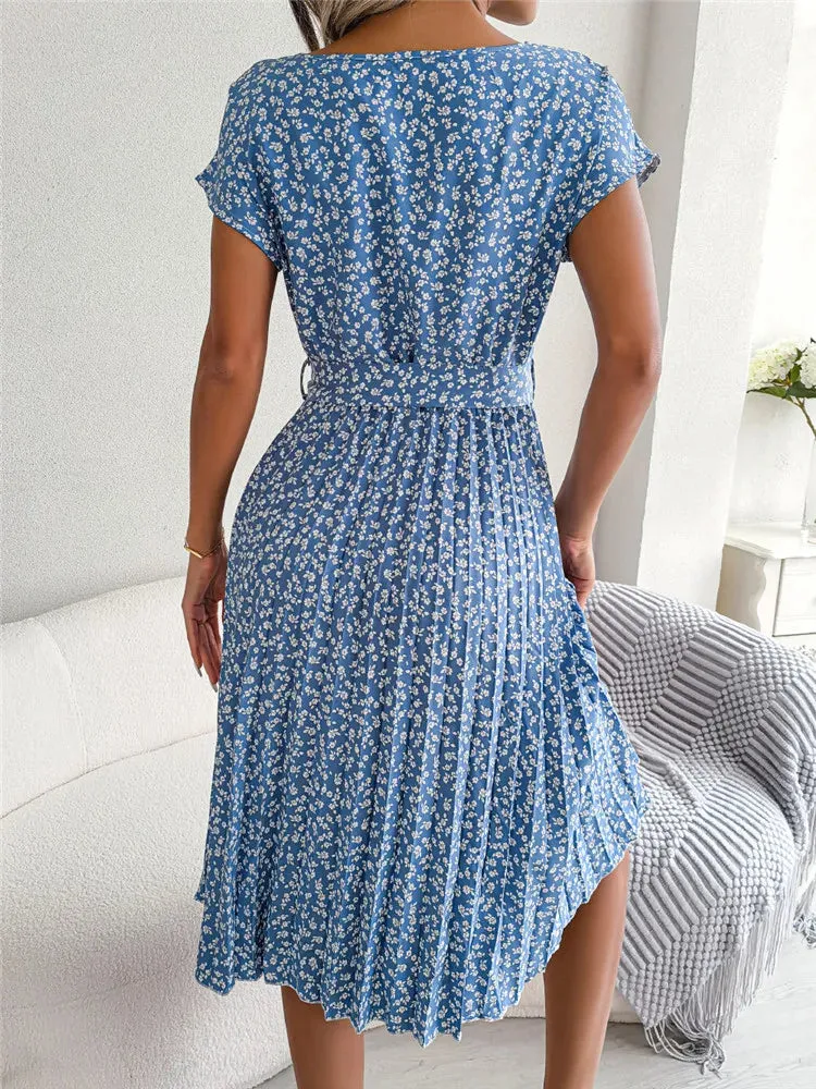 Ficusrong Floral Pleated A-Line Dress