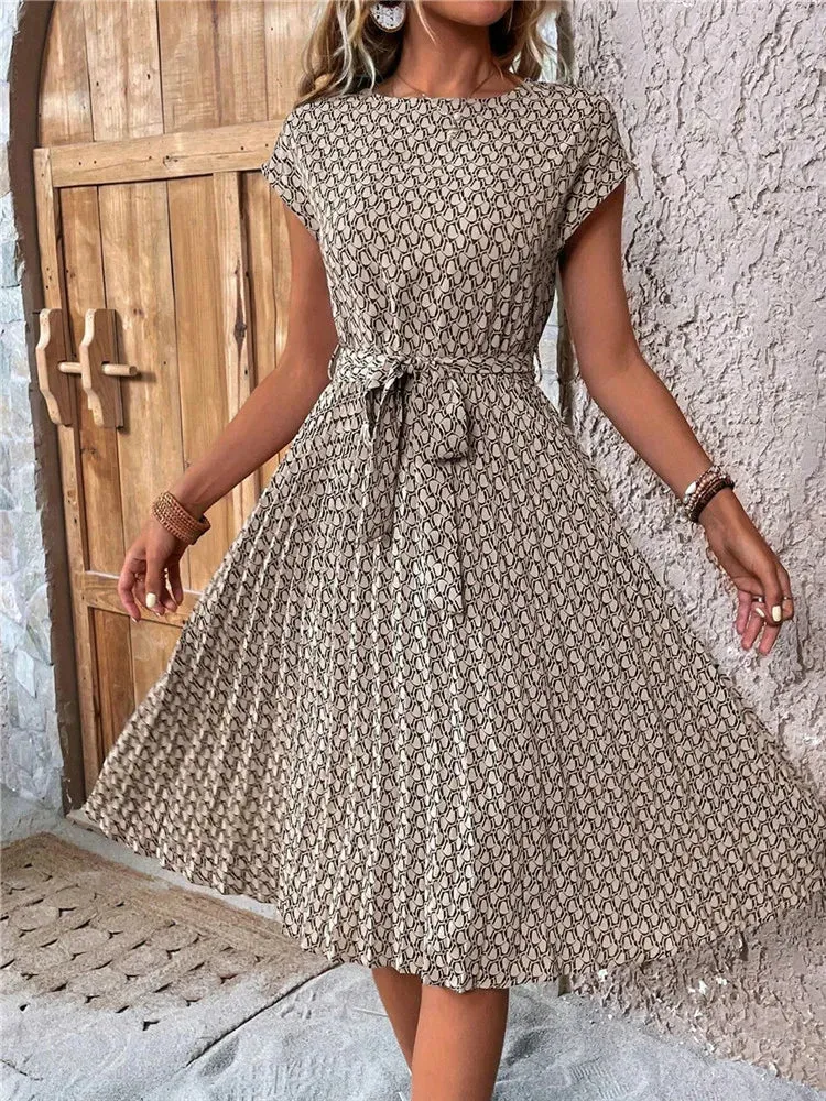 Ficusrong Floral Pleated A-Line Dress