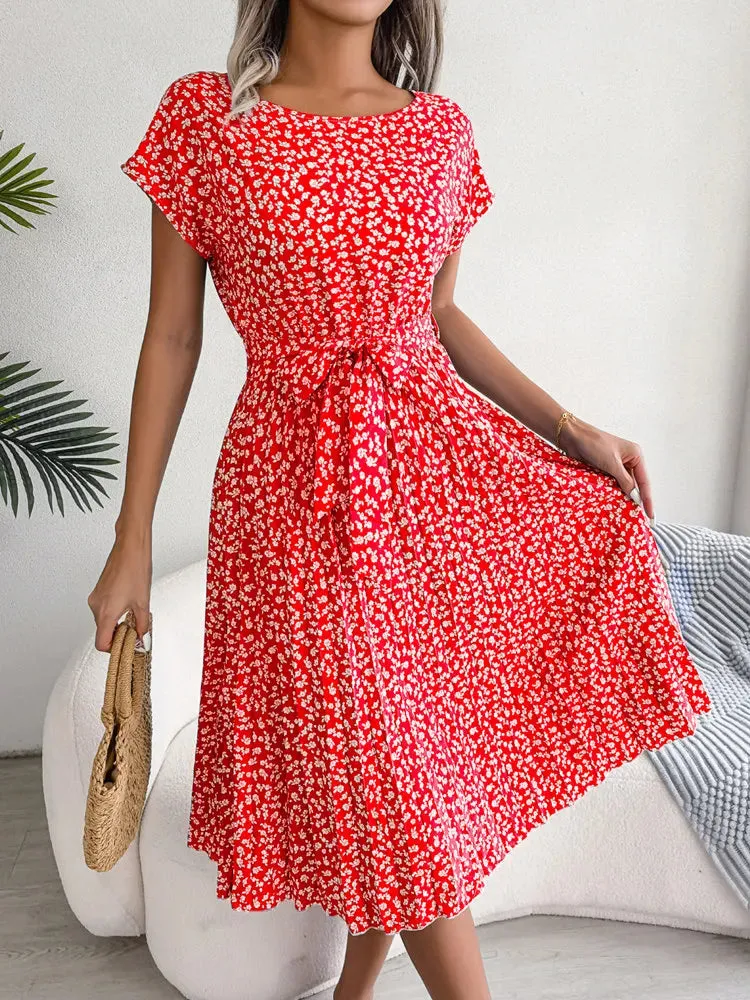 Ficusrong Floral Pleated A-Line Dress