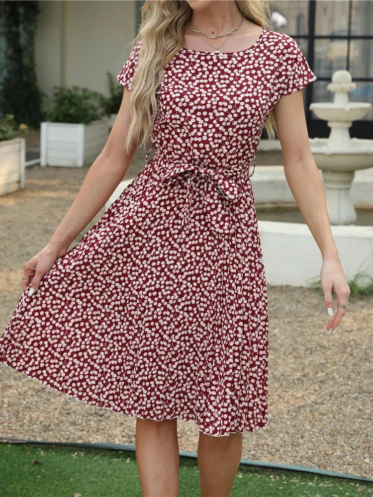 Ficusrong Floral Pleated A-Line Dress