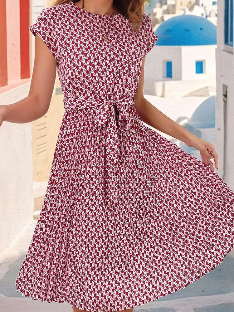 Ficusrong Floral Pleated A-Line Dress