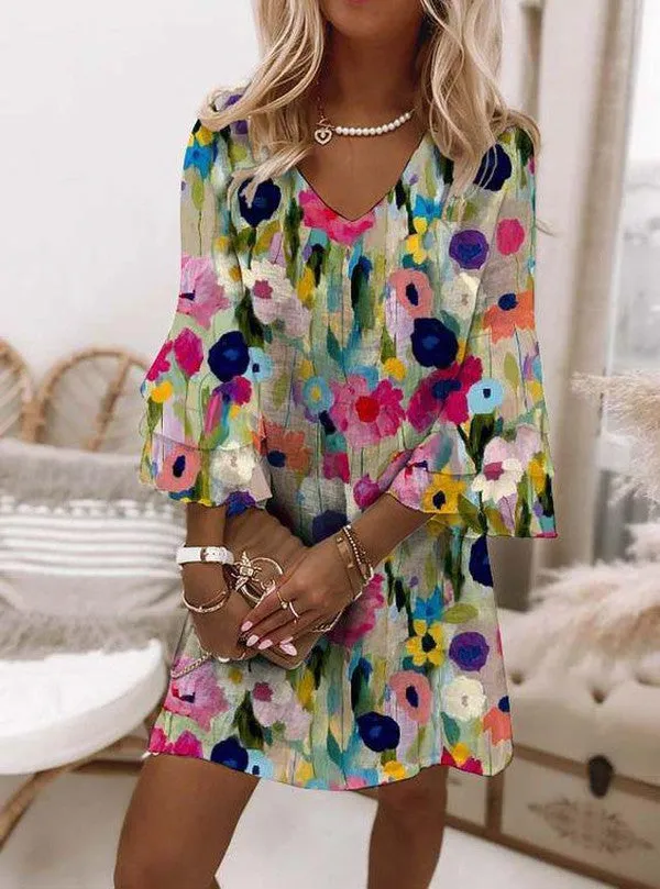 Filomena | Floral Print V-Neck Mini Dress