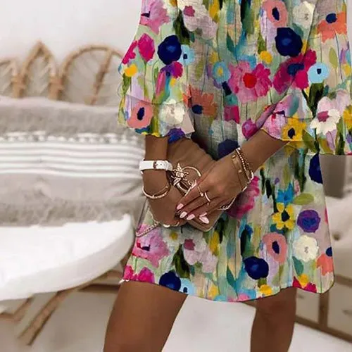Filomena | Floral Print V-Neck Mini Dress