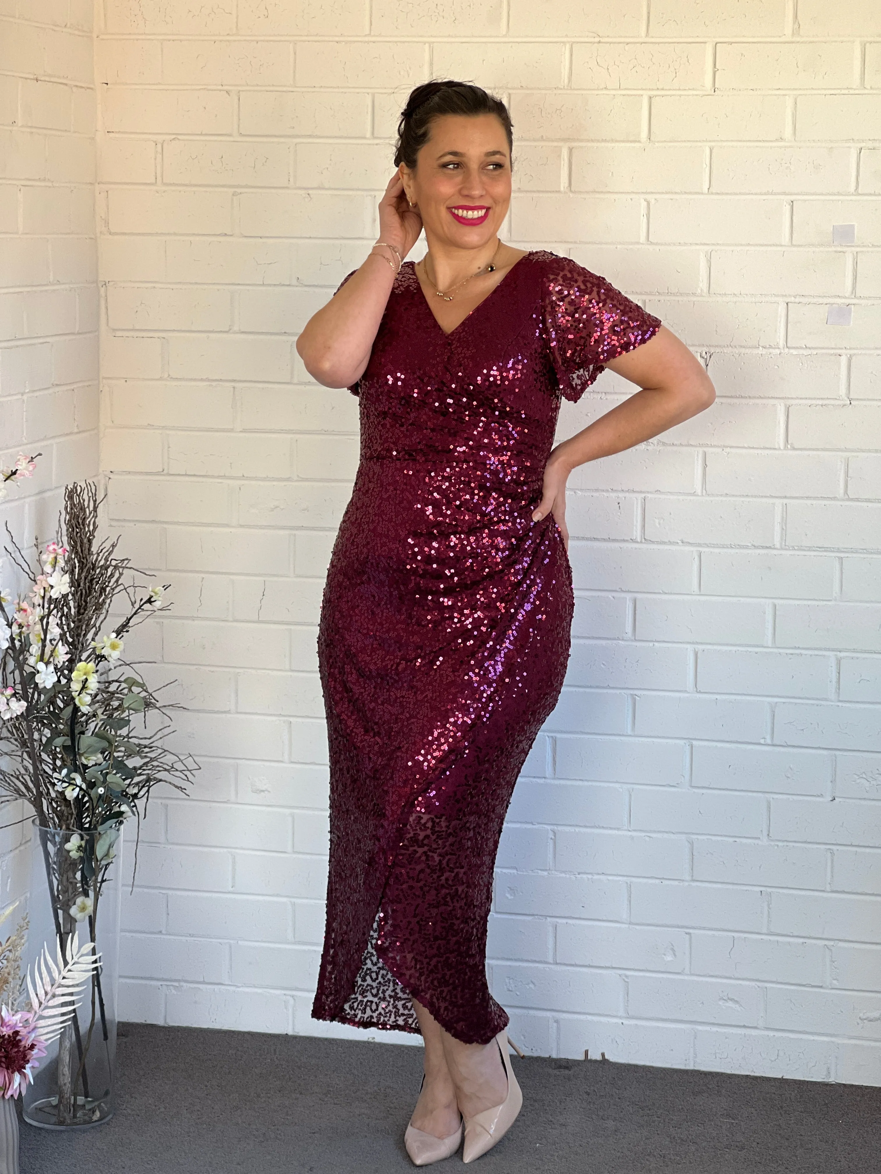 Finn Burgundy Sequin Gown