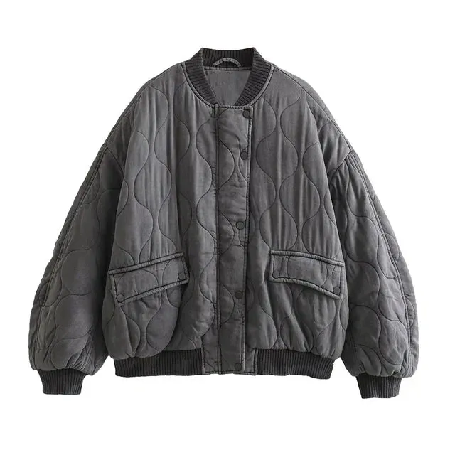fitted gray bomber jacket for women - Gabriella